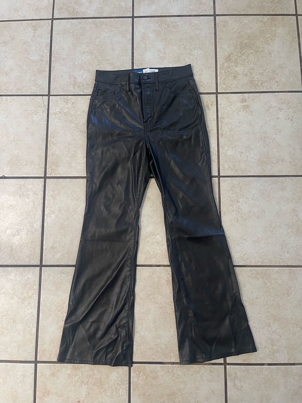 Black Faux Leather Women's Pants- Sleek Flared Style
